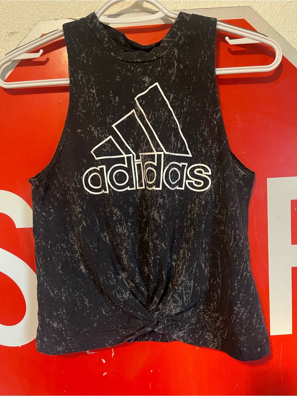 adidas Black Knot-Front Logo Muscle Tee